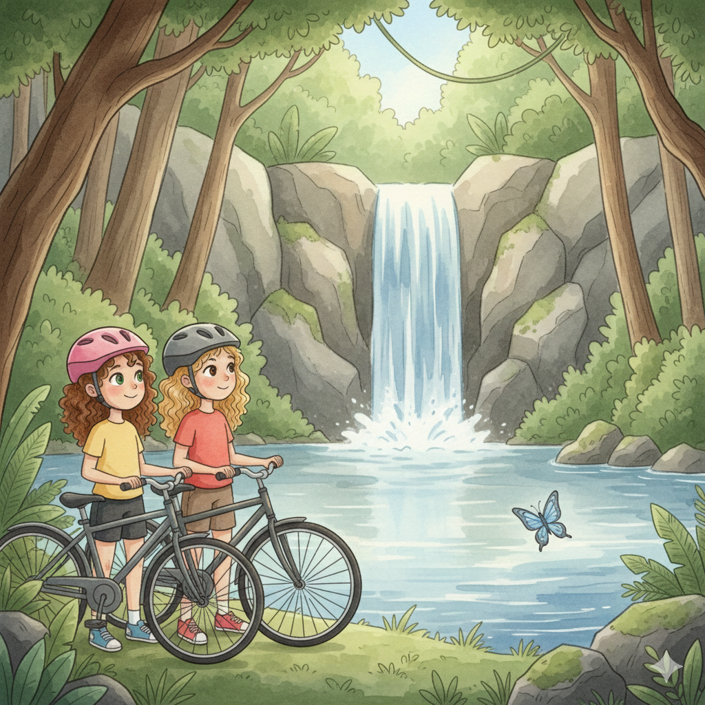 Clara e alice na cachoeira