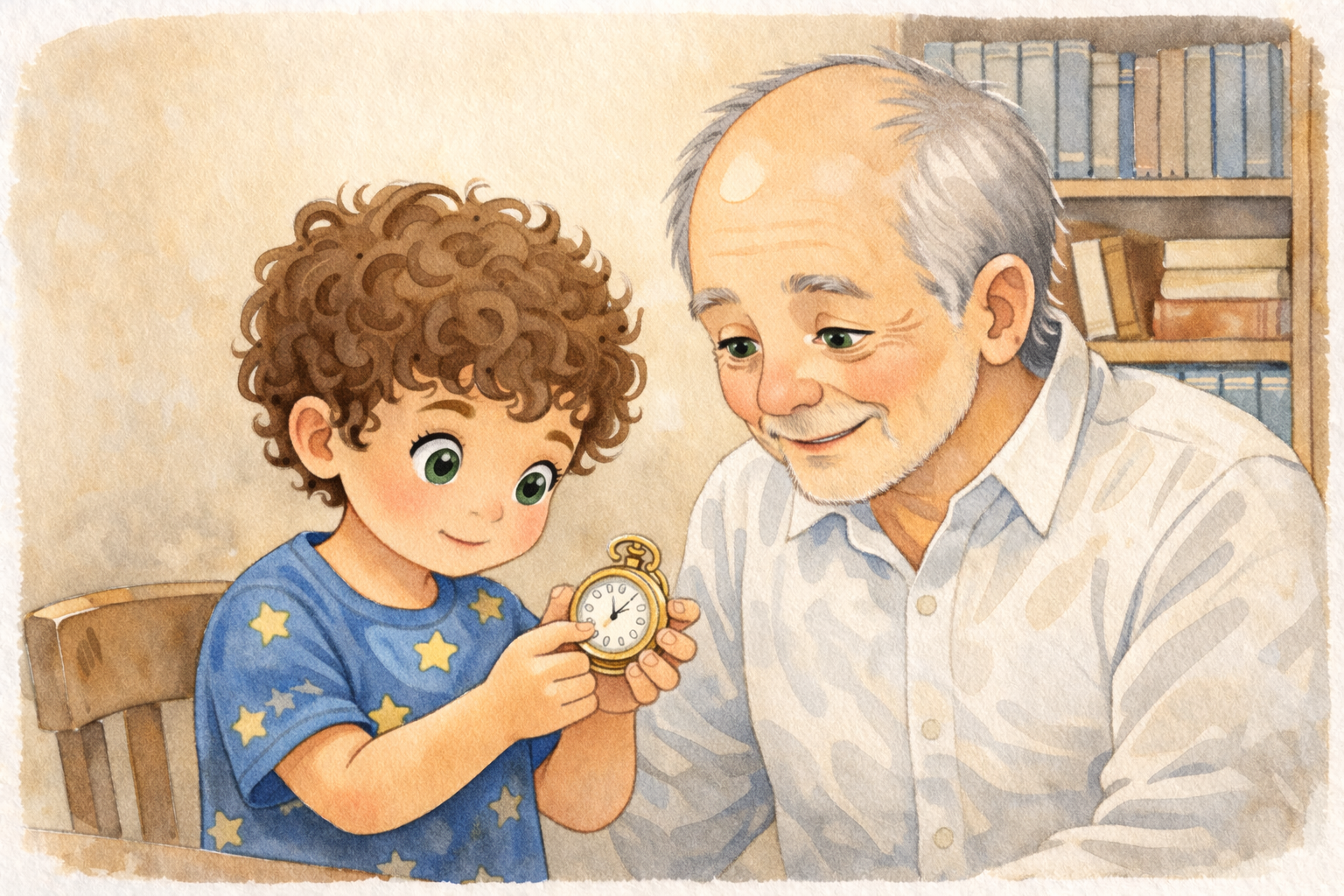 Marcos observa o relógio funcionando.