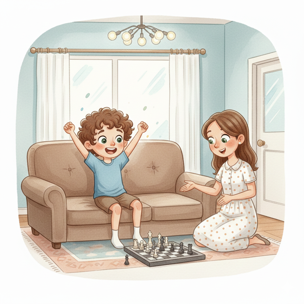 Marcos jogando xadrez com a mãe