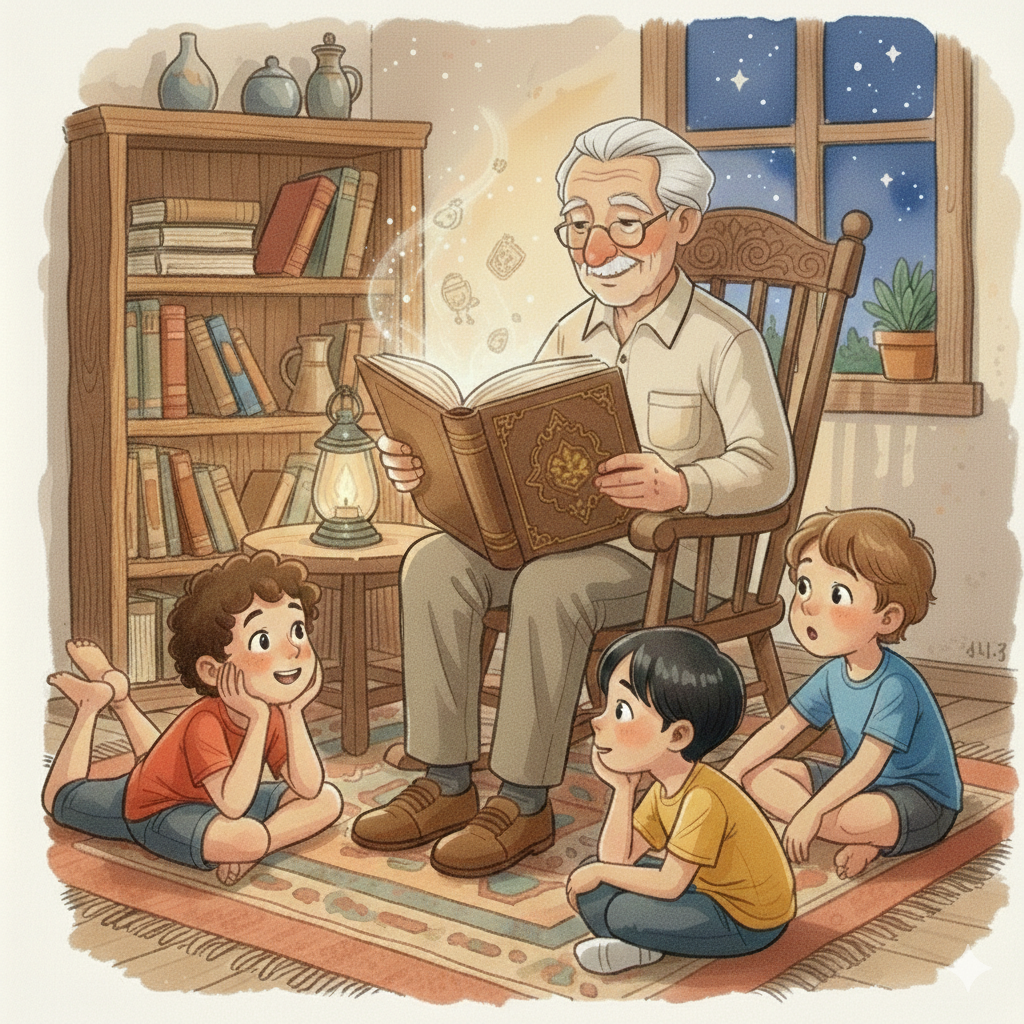 Leitura das mil e uma noites para os netos.