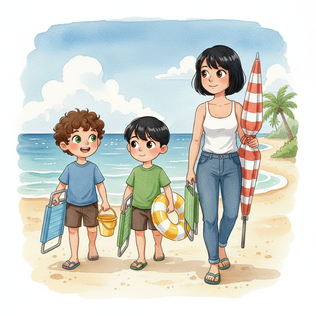 Marquinhos indo levando a cadeira de praia