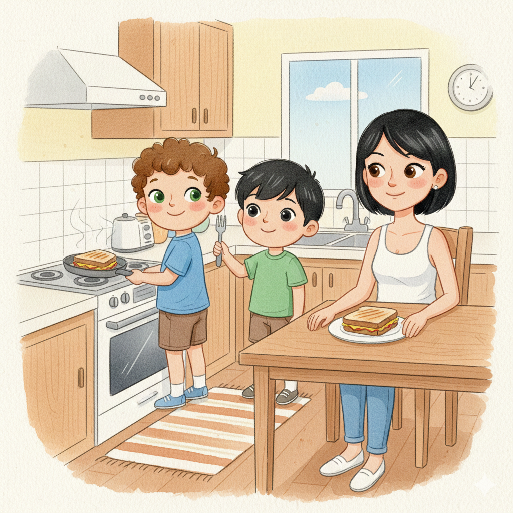 Marquinhos preparando os sanduíches